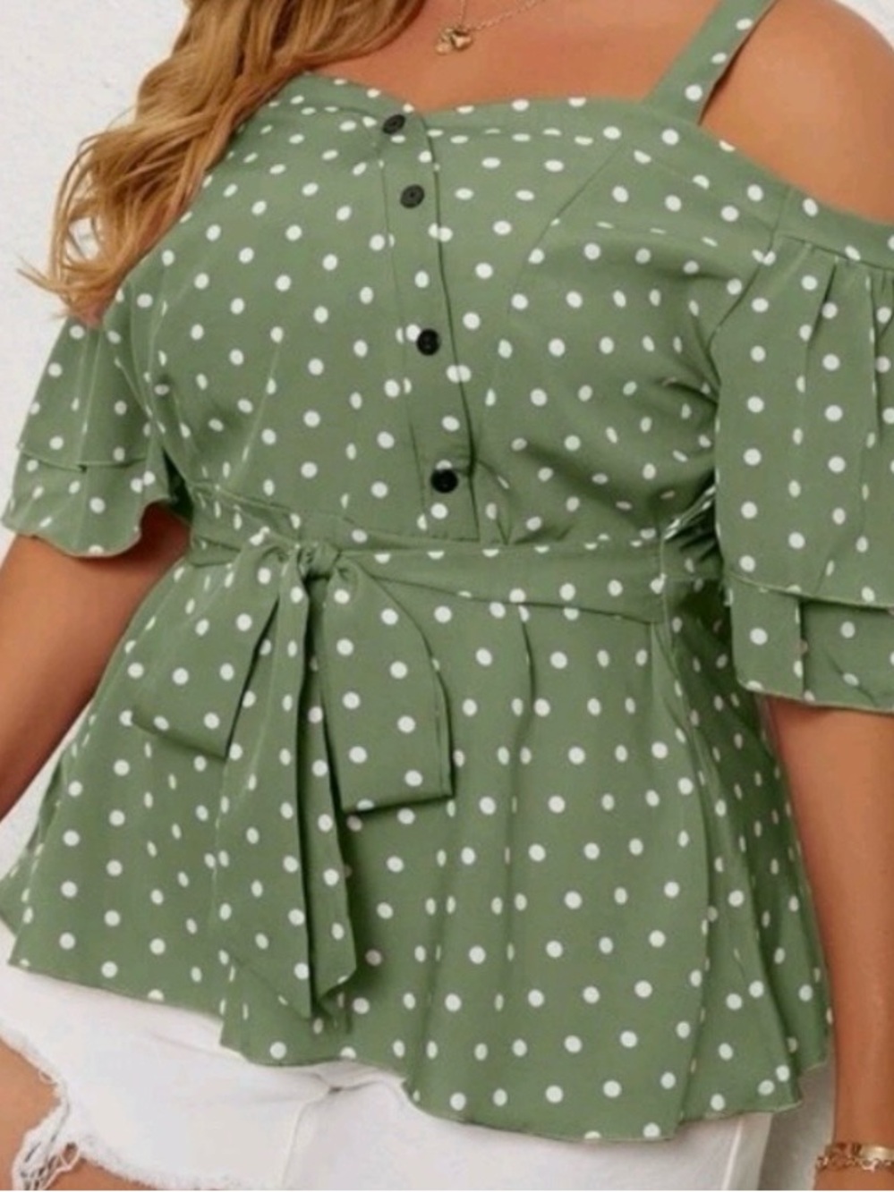Sage Green Polka Dot Wrap Blouse Size 2 (2X)